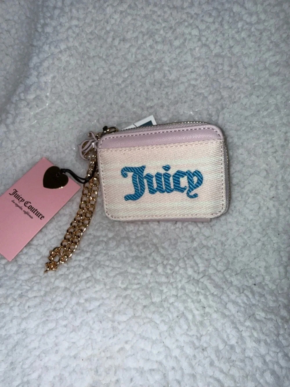 NWT Juicy Paradise in Powder Blush and Blue Mini Card Holder with Gold Chain